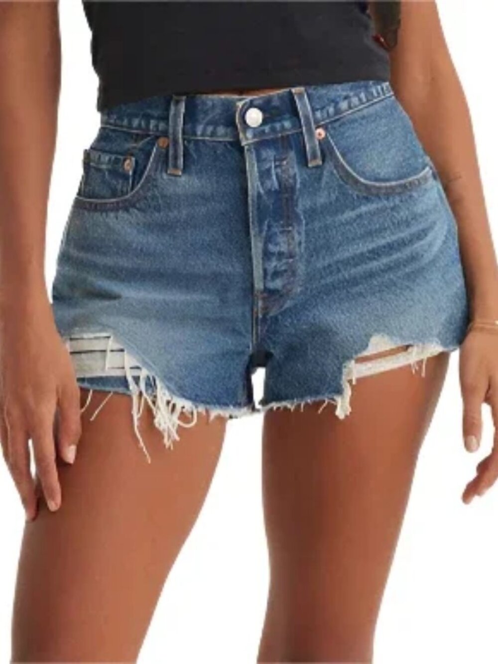 Levi's 501 Distressed Mid-Blue Denim Cutoff Shorts 31